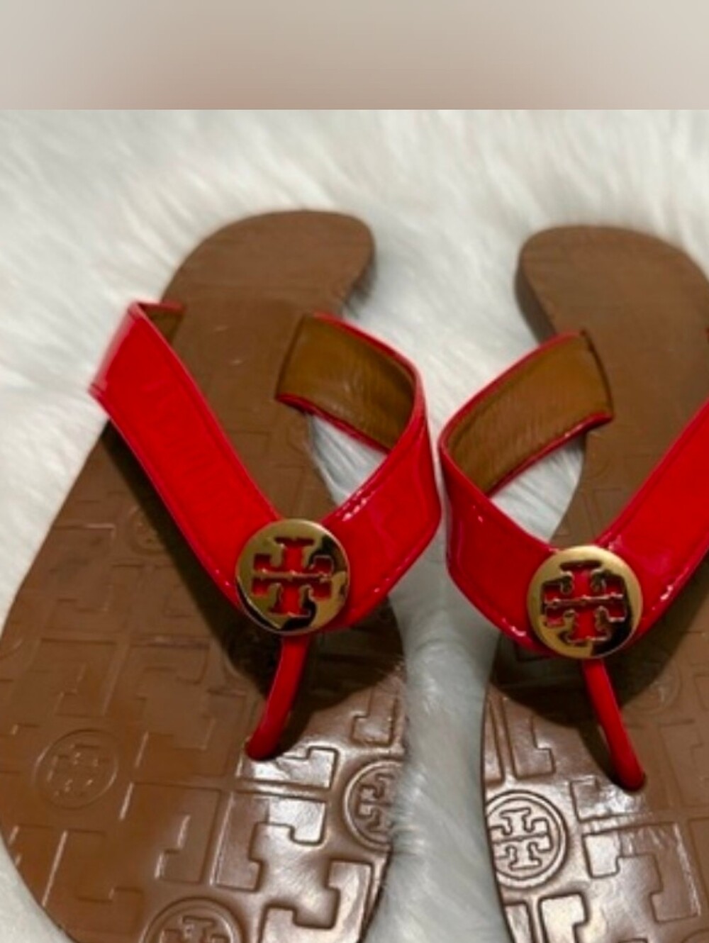 Tory Burch Red Patent Miller Toe-Post Sandals